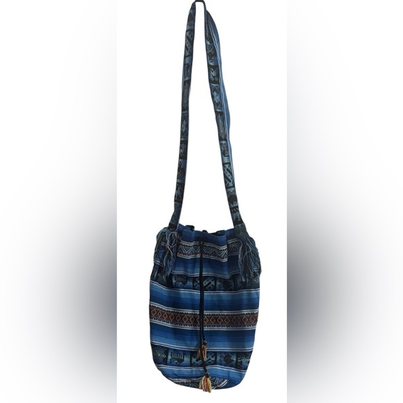 Unbranded Lightweight Peruvian BOHO Blue Colorful Tribal Aztec Crossbody Purse - Picture 4 of 12